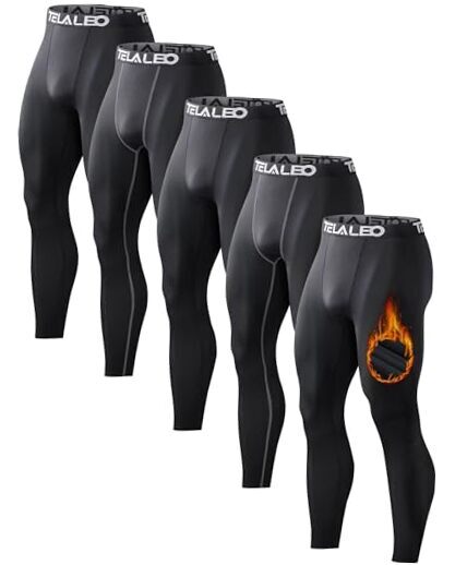 5 or 4 Pack Men's Thermal Compression Pants Fleece Lined Sports Medium 5black