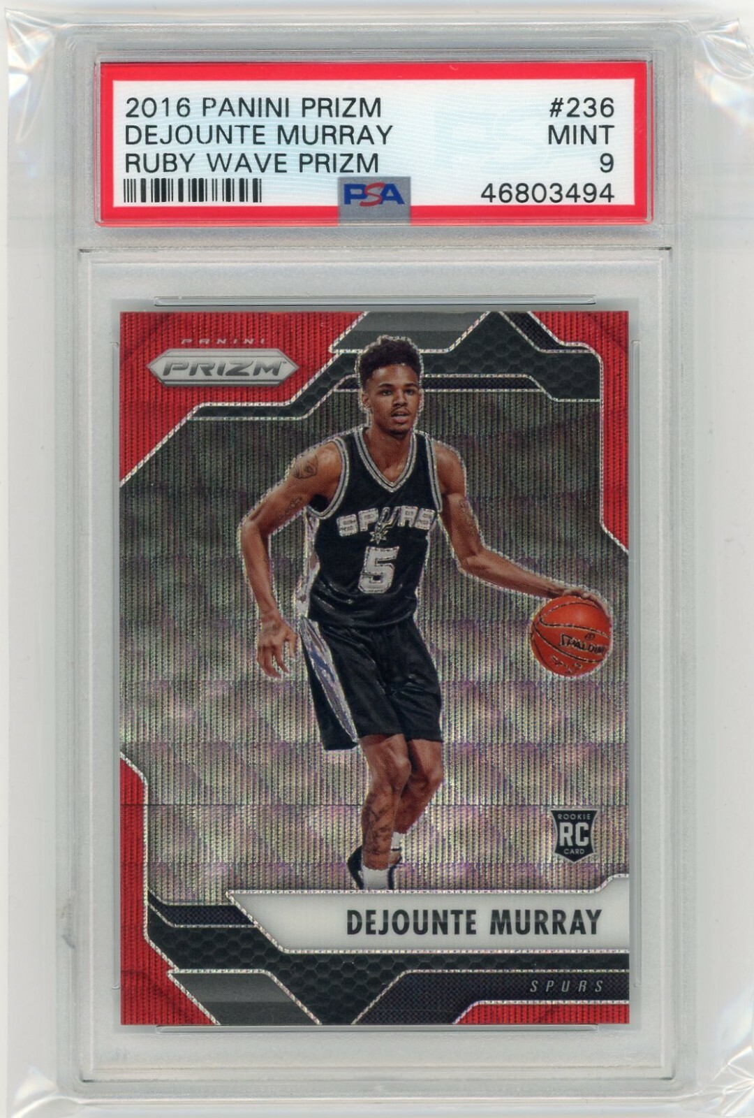 2016 Panini Prizm #236 Dejounte Murray Ruby Wave Prizm PSA 9