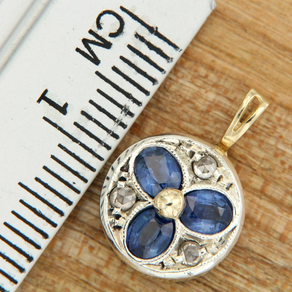 Pendentif en OR Jaune 14 Carats k Argent SAPHIR et DIAMANT style Ancienne Italie - Photo 4/4