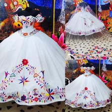 Mexican Quinceanera Dress Embroidered Floral Off Shoulder Sweet 15 16 Ball Gown