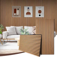 Wood Slat Wall Panels, 2 Pack Acoustic Panels 46.46" × 23.82", 3D Fluted Sound A
