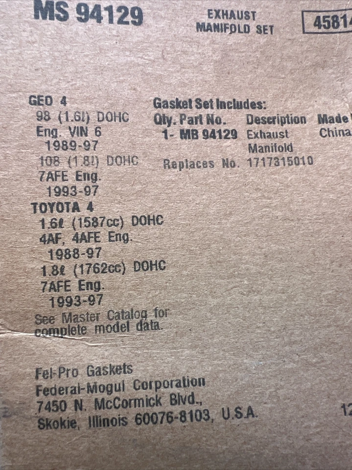 Juego de juntas colector escape Fel-Pro MS 94129 Toyota Foto 2 de 2