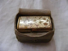 Vintage Ritz Powder Puff Compact Etched Floral Design Original Cloth Holder