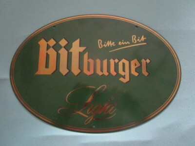 Altes Emailleschild Bitburger, Bitte ein Bit, Light, ca. 40 cm Durchmesser, Boos