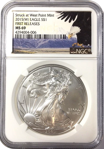 2015-W SILVER EAGLE STRUCK AT WEST POINT MS69 NGC FIRST RELEASES! EAGLE LABEL!