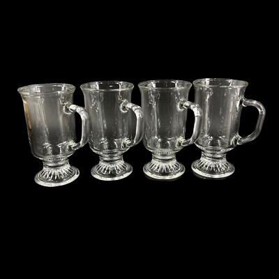 Set Of 4 Vintage Anchor Hocking Clear Glass Pedestal Coffee Tea Cups EUC