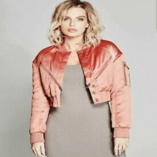 Guess By Marciano Y2k 90s Style Rose Gold Puff Satin Bomber Jacket S Nwot