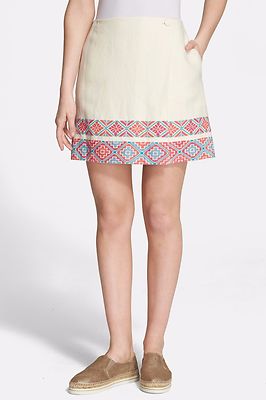NWT Tory Burch Ruby Embroidered Skirt Faux Wrap Linen $295 - 0, 8, 14