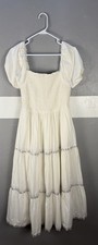 Rachel Zoe White Cotton Woven Smocked Embroidered Square Neck Midi Dress 6