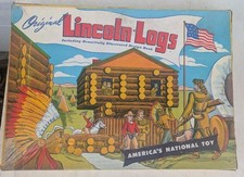 1940s Original Lincoln Logs In Box With Figures