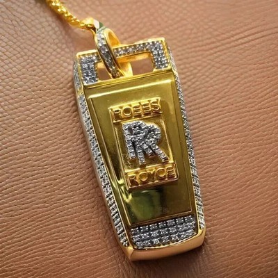 14K Yellow Gold Plated Rolls Royce Key 1Ct Round Cut Lab-Created Diamond Pendant