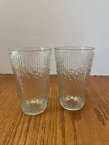 Vintage Jeanette Glass Finlandia 8oz Tumblers Set Of 2 Tree Bark Look