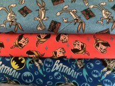 FLANNEL Cartoon characters BUGS BUNNY Batman PINOCCHIO Cotton Fabric 1/2 yd BTHY