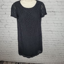 J.CREW Black Eyelet Embroidered Overlay Short Sleeve Lined Dress Size 2