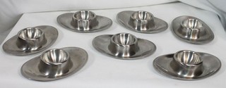 7 Vtg Tischfein Egg Cup Set Lot Mid Century Modern Stainless 18/8 Germany MCM