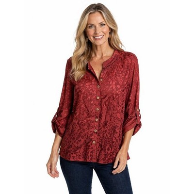 John Mark Blouse Women's 3X Animal Print Boho Artsy Office Flowy Ruched Red