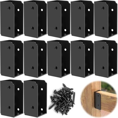 CNQLIS 8-Pack Concealed Joist Hangers – Stainless Steel Deck Railing Brackets For 2x4 Wood Posts, Black, With Mounting Hardware & Drill Bit