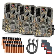 Trail Camera 3 Pack 36MP 1920P HD Game Camera with SD Cards, 0.2s Trigger W300