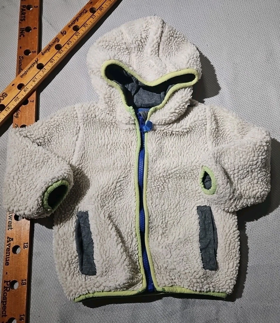 Baby Boden Jacket 12-18 Month Beige Hooded Sherpa Zip Unisex Lined Outdoor