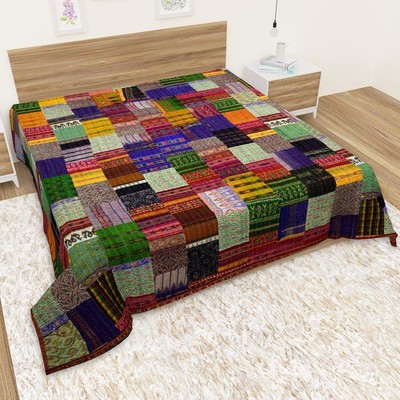 Indische handgemachte Vintage Seide Patchwork Kantha Tagesdecke Quilt...