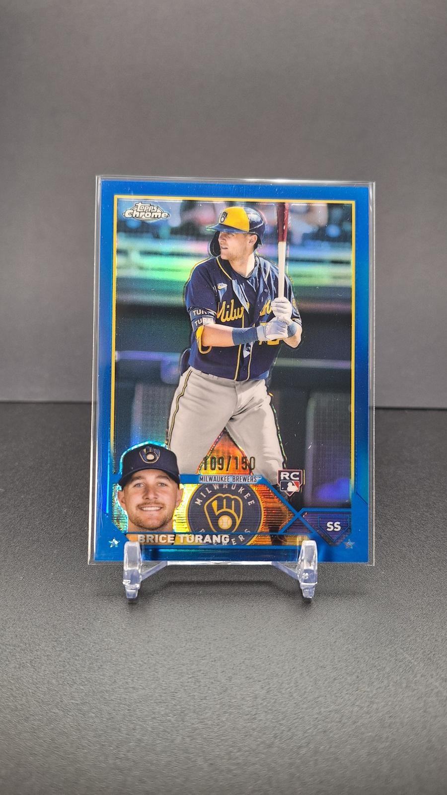 2023 Topps Chrome #170 Brice Turang True Blue Refractor #/150 ROOKIE
