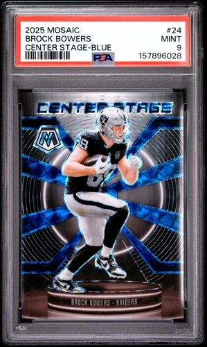2025 PANINI MOSAIC CENTER STAGE BLUE #24 BROCK BOWERS 49/99 PSA 9