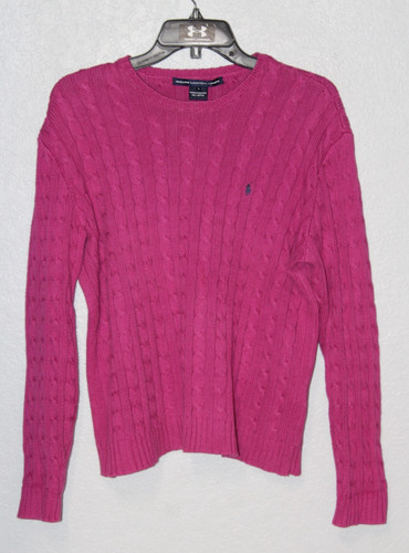 VINTAGE Polo Ralph Lauren Sport Women LARGE Crewneck Cotton Cable-Knit Sweater - Image 1