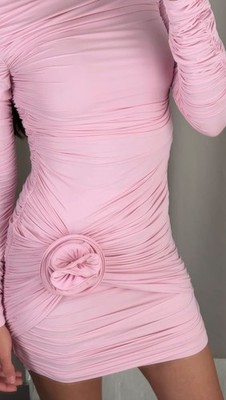 Magda Butrym x H&M HM Rose Appliqued Mock Turtleneck Dress Pink Size S M  New | eBay