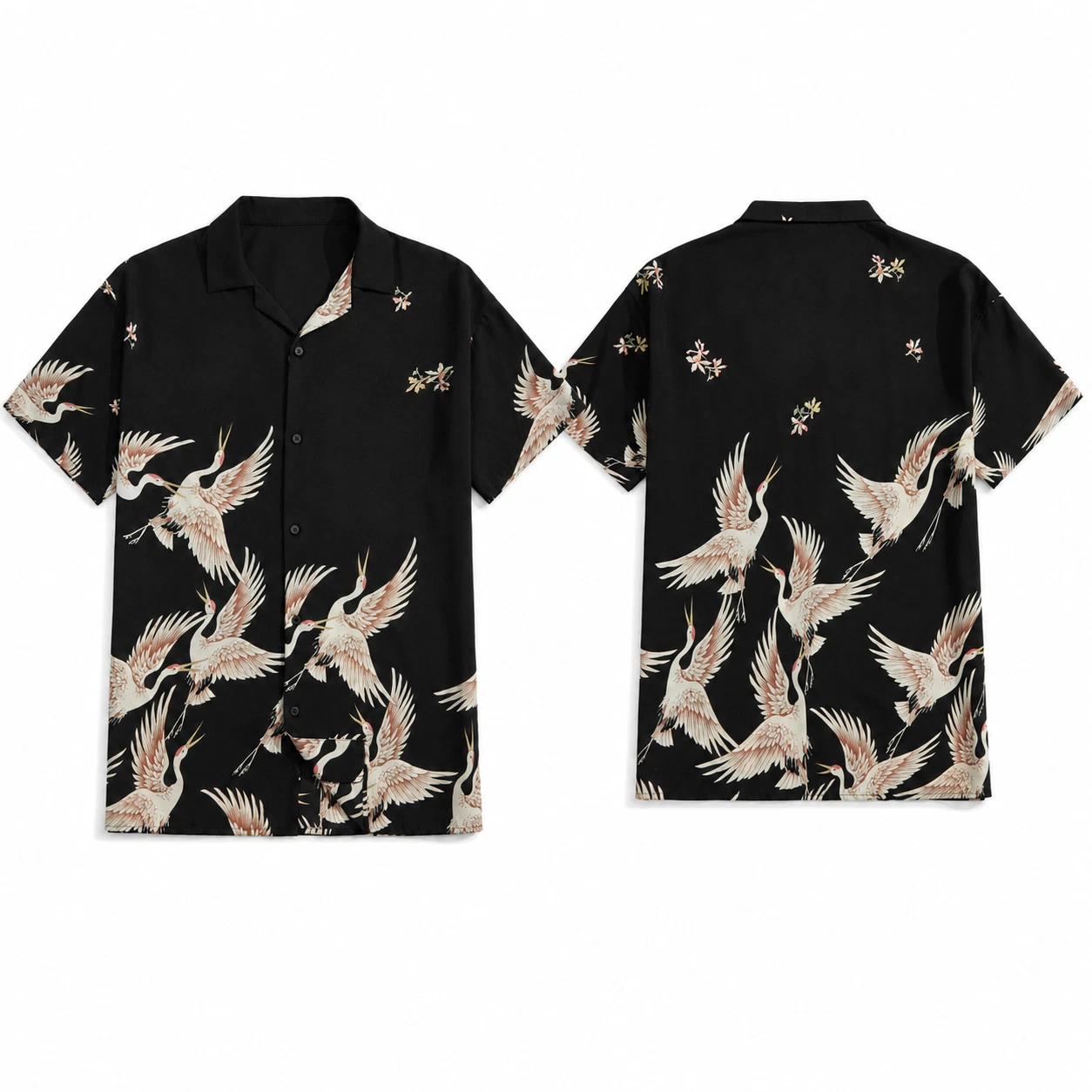 Japanese Flying Crane Hawaiian Shirt Button Down Oriental Bird Summer Shirt