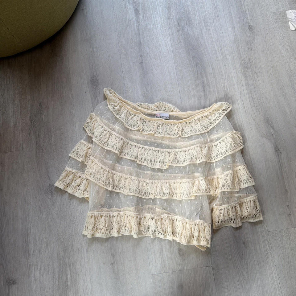 NUEVO SIN ETIQUETAS ROJO Valentino Maglia encaje top talla pequeña Foto 3 de 4