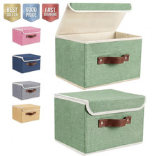 2 Pack Foldable Fabric Storage Bins with Lid Handles Large Green Organizer Box