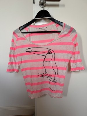 81 Hours Shirt Damen Gr. S Pink Weiß Gestreift Kurzarm