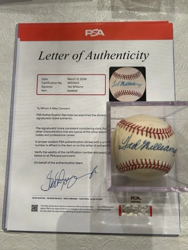 TED WILLIAMS AUTOGRAPHED PSA AUTHENTICATED BASEBALL