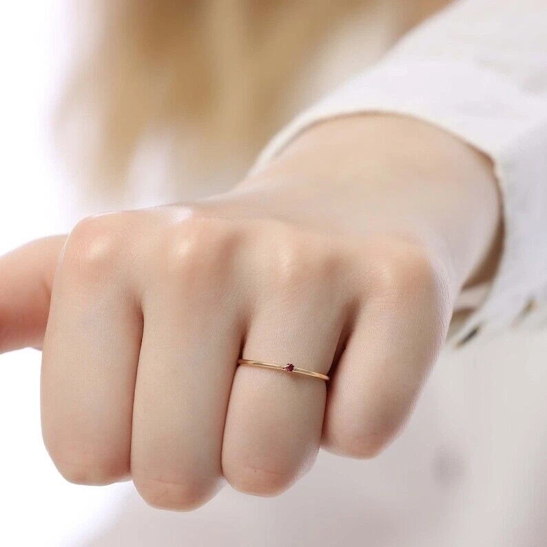 Natural Red Ruby Gemstone Simple Women Band Ring 14k Solid Gold Ring - Image 4 of 4