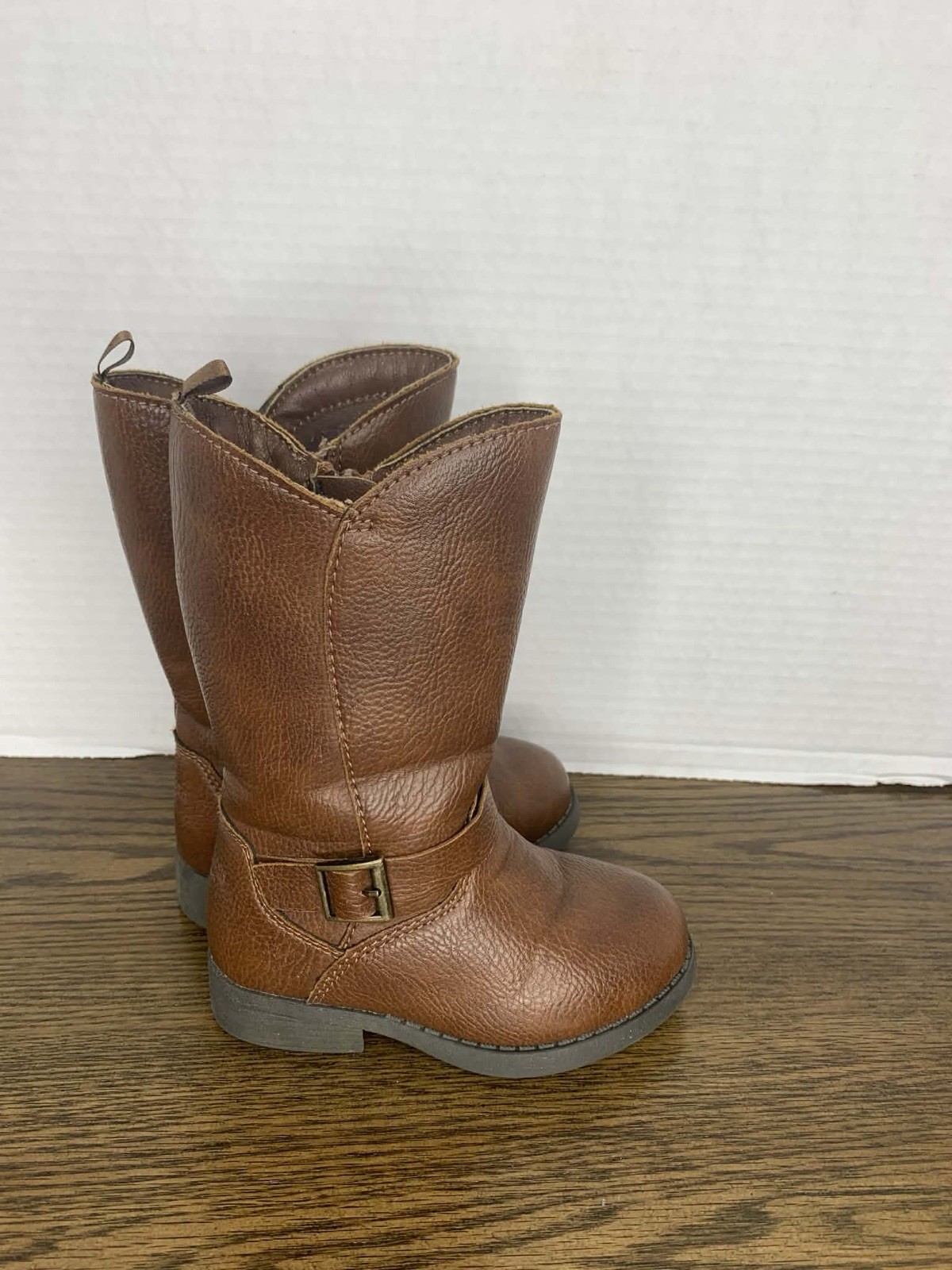 OshKosh B'gosh Toddler Girls Lumi Brown Mid-Calf Riding Boots Size 4M Side Zip