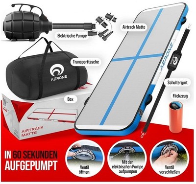 Airtrack Turnmatte, Gymnastikmatte, elektrische - Pumpe, 400 x 100 x10 cm (Blau)