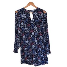American Eagle AEO Sz XS Floral Mini Dress Black Blue Pink Bell Sleeve Cutout