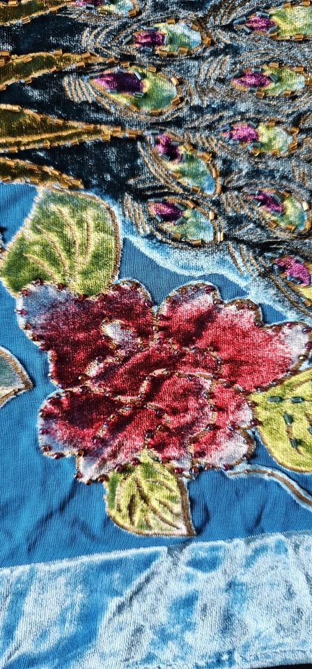 美丽复古孔雀围巾拉丝绒串珠条纹 — 第 2/4 张图片