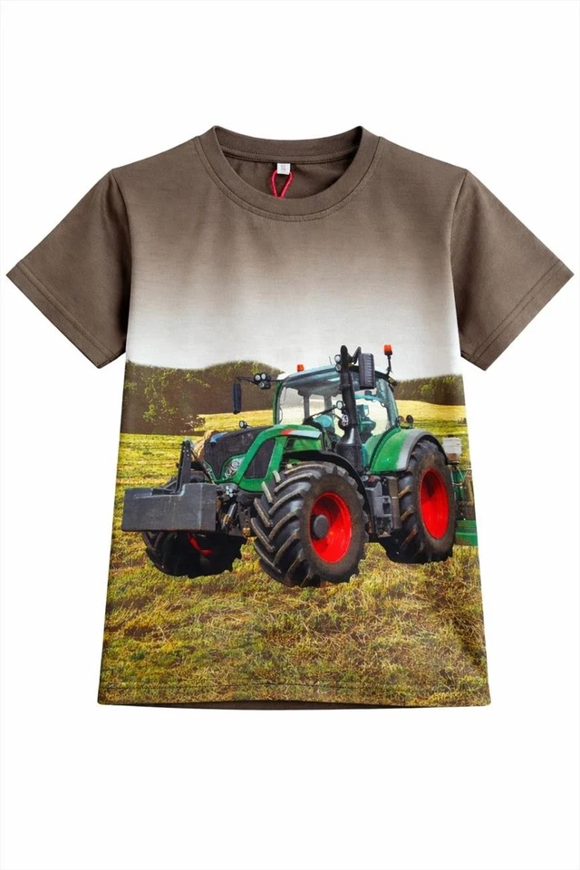 S&C Kinder T-Shirt H605 – Braunes Kinder-Shirt mit großem Fendt Traktor auf dem - Bild 1 von 1