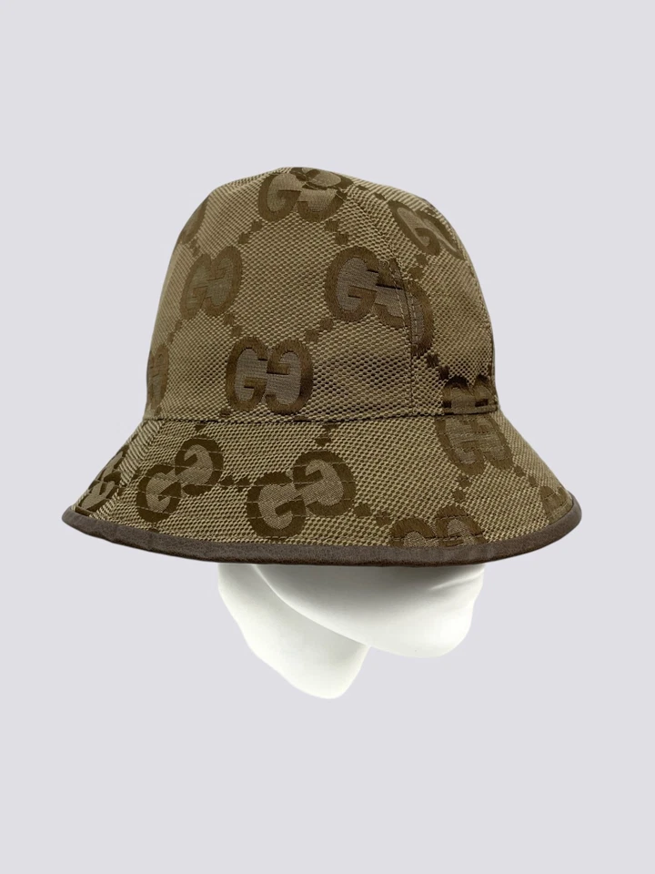 Gucci GG Monogram Jumbo Jacquard Canvas Bucket Hat Beige Size M - Image 4 of 4