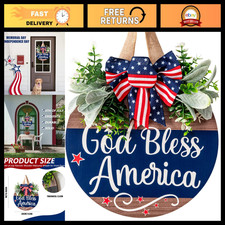 Patriotic 4th of July Wreath - Wooden Welcome Door Hanger for Independence Day D