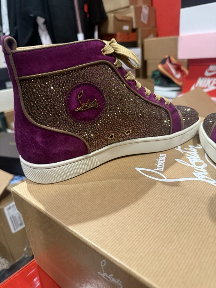 Christian Louboutin 紫色麂皮绒 Strass Louis 高帮运动鞋 尺码 43.5 (10.5) — 第 4/4 张图片