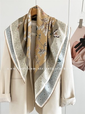 Boutique 16 Momme Twill Silk Wrap Scarf Floral Print Square Shawl 35''
