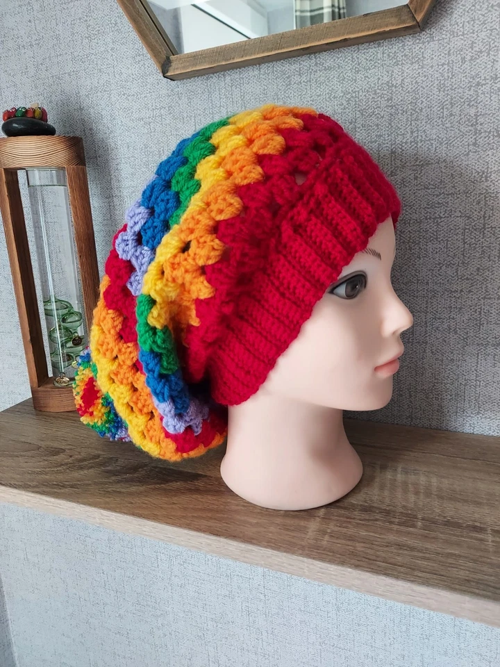 Ladies crochet pattern for rainbow slouchy bobble hat and scarf / shawl - Image 3 of 3