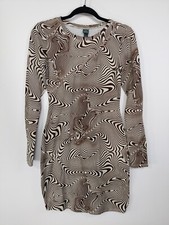 Wild Fable Brown Stripe Retro Long Sleeve Stretch Keyhole Bodycon Dress Size S