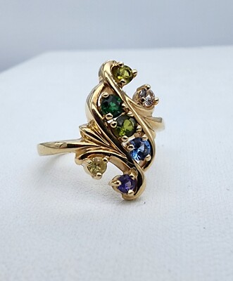 14k .585 Yellow Gold Tutti Frutti Tanzanite Swirl Sz 7.5 Ring Au