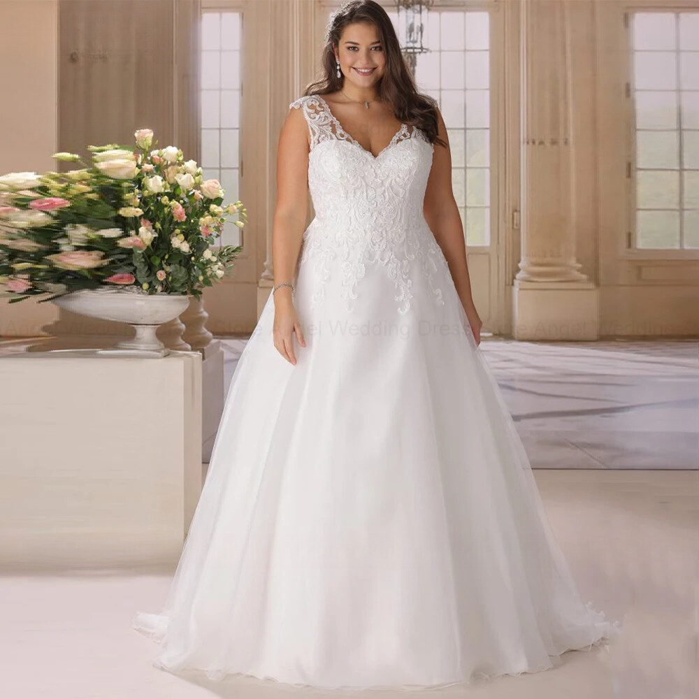 Plus Size A-Line Wedding Dresses V-Neck Sleeveless Lace Applique Bridal Gowns | eBay Plus Size A-Line Wedding Dresses V-Neck Sleeveless Lace Applique Bridal Gowns | eBay