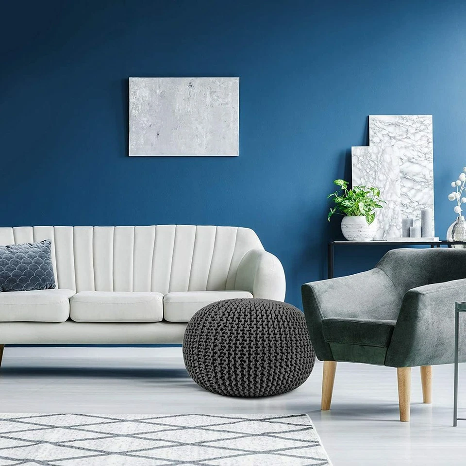 Puf tejido piso otomano 100% algodón trenzado cordón pie taburete hogar asiento decorativo  Foto 4 de 4