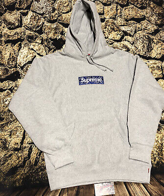 Supreme Bandana Box Logo Hooded Sweatshirt Heather Grey Blue Supreme Bandana Box Logo Hooded Sweatshirt Heather Grey Blue