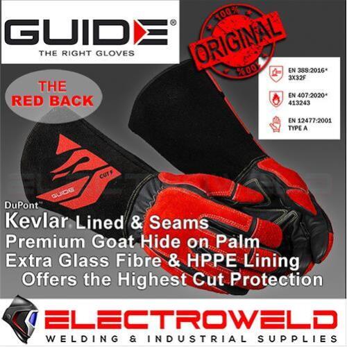 GUIDE 3572 Redback Gauntlet Mig Welding Gloves Cut Heat Flame Resistant Red Back - Picture 1 of 9